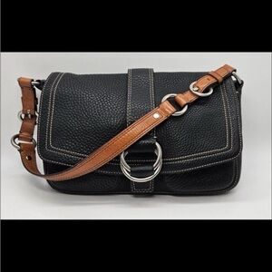 Vintage Coach Chelsea Pebbled Leather Shoulder Bag Black F10893 Y2K Ring Buckle